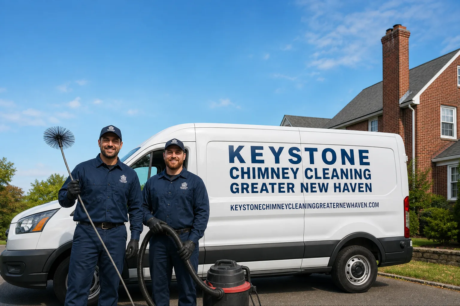 Keystone Chimney Cleaning Greater New Haven service vehicle and crew in New Haven, CT